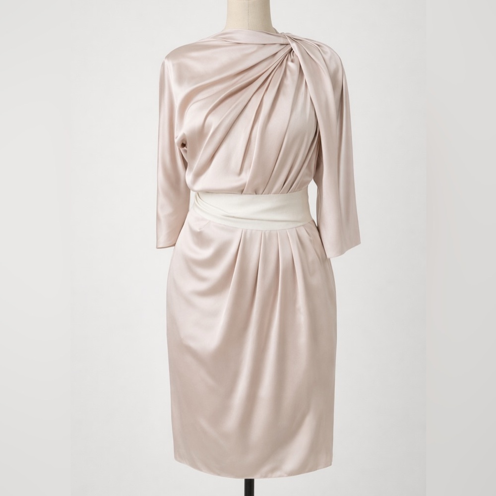 Lanvin Paris Blush Silk Draped Belted Dress Size 36 Made in France